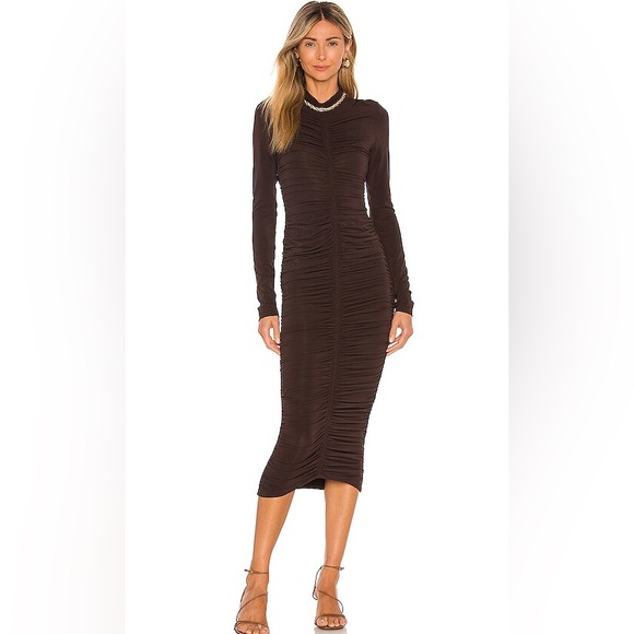 A.L.C. | Dresses | Alc Ansel Ruched Long Sleeve Midi Dress In Ganache Brown